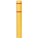 A yellow cylindrical Innoplast BollardGard with red stripes.