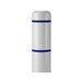 A white cylinder with blue stripes.