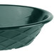 A green polyethylene oval weave basket with a black rim.