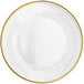 A white plate with a gold rim and white circle.