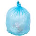 A blue plastic bag with a black object in it.