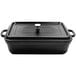 A gray rectangular roasting pan with a lid.