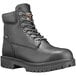A black Timberland PRO soft toe work boot with laces.