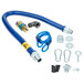 A blue Dormont gas hose kit with hardware including a blue restraining cable.