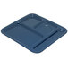 A dark blue melamine tray with four compartments.