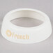A white plastic Tablecraft salad dressing dispenser collar with beige lettering reading "Lite French"