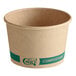 An EcoChoice compostable round kraft paper take-out container with green text.