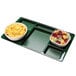 A Cambro Sherwood Green compartment tray with food in it.