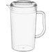 A clear polycarbonate pitcher with a handle and lid.