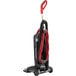 A black and red Hoover Task Vac 2 commercial bagged upright vacuum cleaner with red accents.