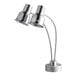 An Avantco stainless steel countertop heat lamp with dual arms and two lamps.
