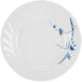A white Thunder Group melamine plate with blue bamboo design on the rim.