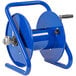 A blue metal Coxreels hose reel with a handle.