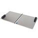 A silver rectangular Assure stainless steel lid with black handles.