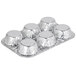 A D&W Fine Pack silver foil muffin pan with six cavities.