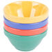 A stack of GET Diamond Mardi Gras melamine bowls in assorted colors.