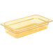 A Carlisle amber plastic food pan with a lid.