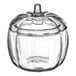 A clear glass Anchor Hocking pumpkin jar with a lid.