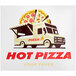 A white vinyl wall sticker of a food truck with a hot pizza on the side.