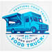 A white customizable vinyl wall sticker with a blue and white logo of a food truck.