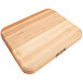 A John Boos maple wood cutting board with a logo on it.