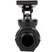A close-up of a black ball valve on a white background.