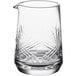 A Barfly wide base stirring glass with a design on it.