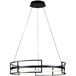 A black chandelier with integrated white LED lighting in a circular design.