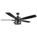 A black Canarm Duffy ceiling fan with three blades and a glass light.