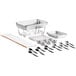 A Choice silver metal chafing dish kit with utensils.