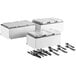 A Choice 60 piece disposable chafing dish kit with white containers and utensils.