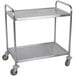 A stainless steel Choice utility cart with wheels.
