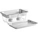 A Choice disposable chafer dish kit with a wire stand, deep pan, shallow pan, and wick fuels on a counter.