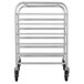 A silver metal Winholt stainless steel platter cart with black wheels.