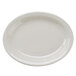 A white oval china platter with a narrow ivory rim.