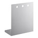 A stainless steel wall mount with holes for 3 faucets.