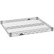 A Metroseal 4 gray wire shelf with wire mesh on top.