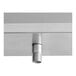 A white rectangular stainless steel wall mount with a metal pipe and silver faucets.