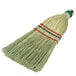 A close up of a Heavy-Duty Authentic Amish-Made Corn Whisk Broom with a green handle and red stripes.
