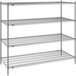 A gray Metro wire shelving unit with three shelves.