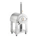 A stainless steel Backyard Pro outdoor pizza oven with a stand.