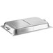 A silver rectangular Choice hinged chafer cover with two handles.