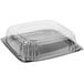A clear plastic Sabert UltraStack deli platter container with a lid.