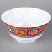 A white Thunder Group melamine noodle bowl with a colorful peacock design.