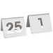 Two stainless steel Tablecraft table number cut-outs with the number 25.