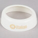 A white plastic circular ring with beige lettering that says "Lite Italian"
