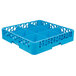 A blue plastic Carlisle glass rack with 9 compartments.