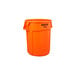 A Rubbermaid orange plastic trash can.