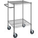 A Regency chrome metal utility cart with two shelves and U-shaped handle.