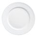 A white charger plate with a smooth white rim.
